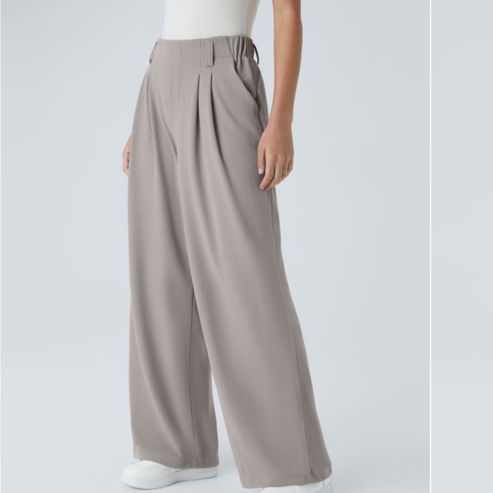 Wide Leg High-Waist Women’s Pants in Taupe